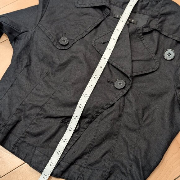 SOLD Theory 100% Linen Cropped Trench Coat Women Size P Black - Picture 8 of 11